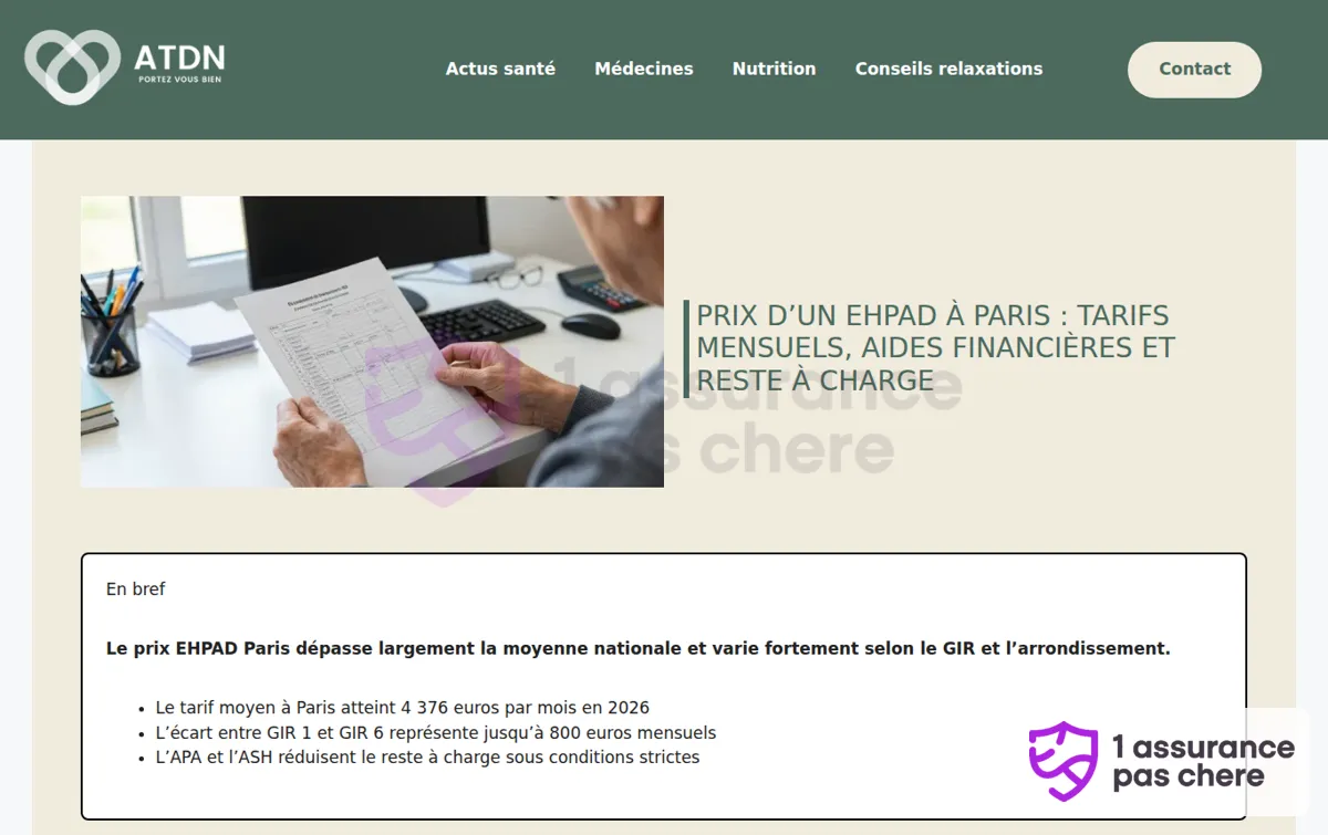 Capture : Prix d’un EHPAD à Paris : tarifs mensuels, aides financières et reste à charge
